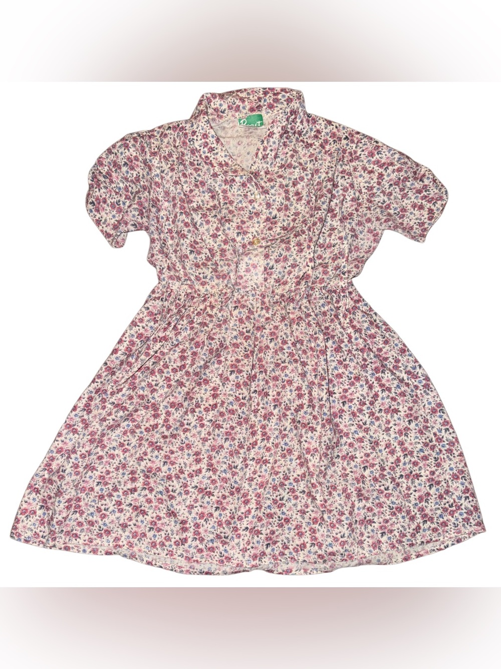 Vintage 1970s Girls' Pink Floral Button-Front Casual Dress